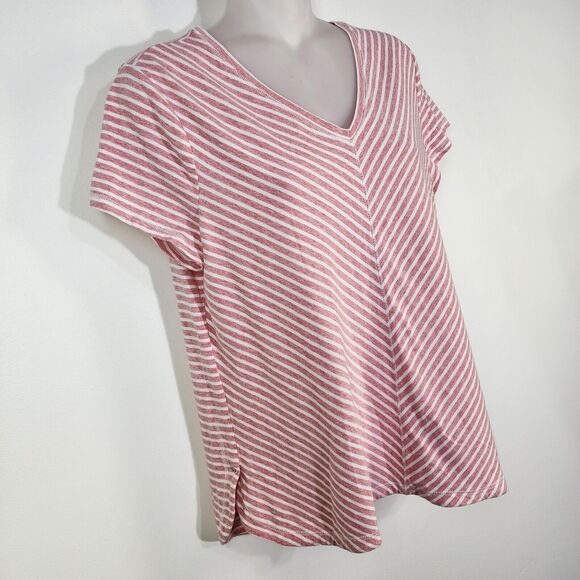 Chico's Weekends Womens Tee Size 1 Medium Heathered Stripe V Neck Stretch Knit - Picture 4 of 10